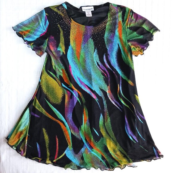 Serengeti Colorful Long Ruffle Tunic with Neck Sparkles Size S - Picture 6 of 11